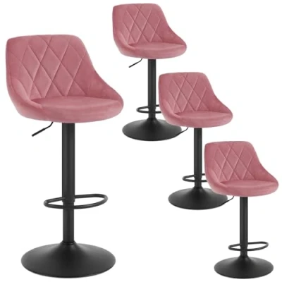 Image of WOLTU Bar Stools Pink Chairs Breakfast Dining for Kitchen Island Counter Set of 4 pcs Velvet Exterior, Adjustable Swivel Gas Lift, Steel Footrest &amp; Base BH219rs UK