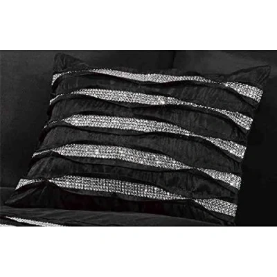Image of Crystal Diamante Filled New Oblong Cushion Boudoir Pleated Modern, 30 x 40 cm, Polyester, Black, 39.5x29.5x7.5 cm