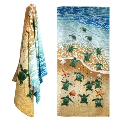 Image of GEEZY Large Microfibre Beach Bath Towel Lightweight Sports Travel Gym Summer Towels (Beach Turtles)