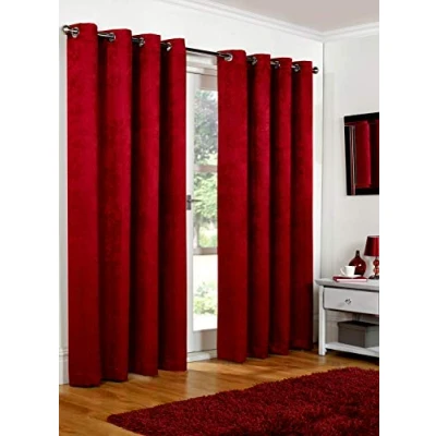 Image of SW Living 66&quot; x 54&quot; (168x137cm) Luxury Cranberry Red Soft Woven Embossed Thermal Blackout Ring Top Eyelet Heavy Pair Curtains Lined