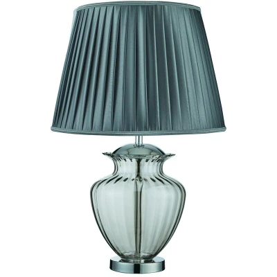 Image of Elina 1 Light Table Lamp Chrome, Smoked and Glass with Grey Pleated Shade, E27