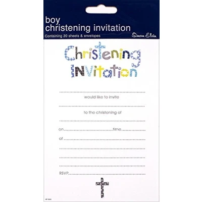 Image of Simon Elvin Baby Boy Christening Invites Pack Of 20 With Envelopes Blue Font Design by