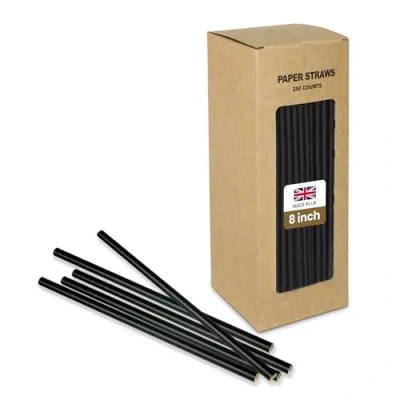 Image of We Can Source It Ltd Black Paper Straws 100% Biodegradable, Compostable, Eco Friendly Disposable Drinking 8inch (20cm) 10000 Pack