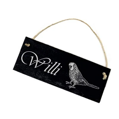 Image of Slate Plaque Name Plate Budgie Door Sign 22 x 8 cm