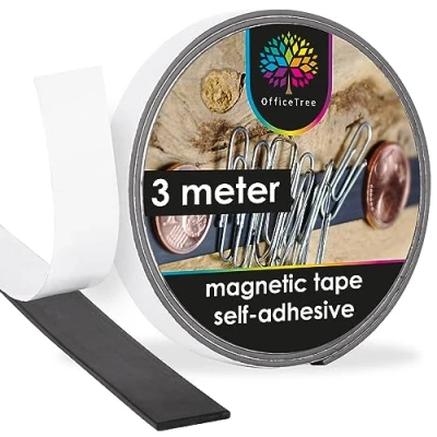 Image of OfficeTree ® Magnetic Strips Self Adhesive 3m for securing Posters, Photos and Paper to The Wall. Extra Strong Adhesion Whiteboards, Magnet Boards, Pin Boards Black