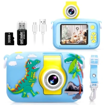 Image of Kids Camera,ARNSSIEN 180 Flip Lens Camera for Kid,2.4in IPS LCD Digital with Silicone Case,Child Selfie 3 4 5 6 7 8 9 10 Year Old Girl Boy Christmas Birthday Gift Toddler Toy