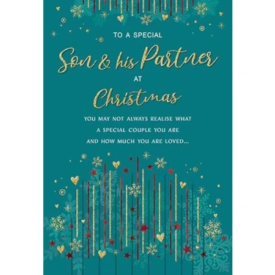 Image of Regal Publishing Christmas Card To a Special Son &amp; Partner Teal lines 9 x 6 inches
