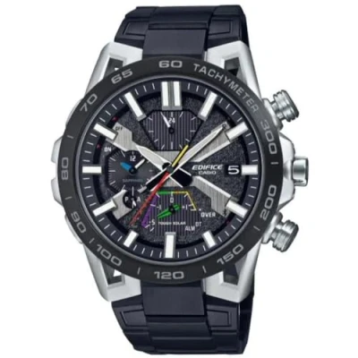 Image of Casio Gents 55.60mm Solar Watch with Black Analogue dial and Metal Bracelet Strap EQB 2000DC 1AER