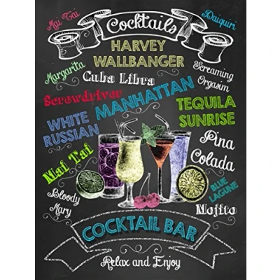 Image of Cocktails RETRO METAL TIN WALL PLAQUE SIGN NOVELTY GIFT Home bar shed man cave (10&quot; x 8&quot;)