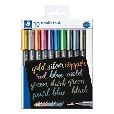 Image of STAEDTLER 8321 TB10 metallic brush pens, wallet of 10 assorted colours