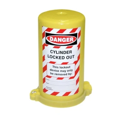 Image of Gas Cylinder Lockout, Interior Size 84mm x 150mm, Accepts Neck Rings Up To 34mm Diameter, Supplied With 2 Extra Labels