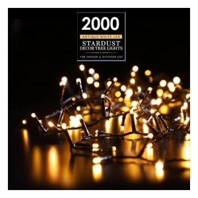 Image of Noma 2000 LED Stardust Random Twinkling Christmas Tree Lights : 3cm Spacing Black Cable Plug in with Timer Antique White 4921603