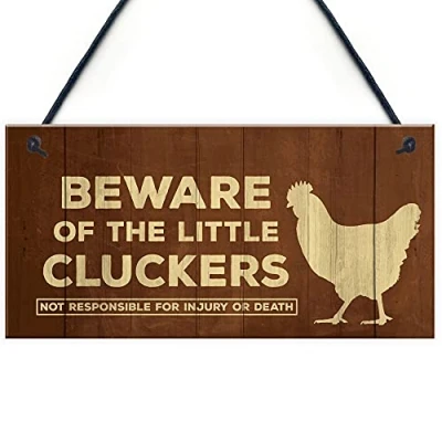 Image of RED OCEAN Beware Of The Little Cluckers Funny Chicken Sign Coop Hen House