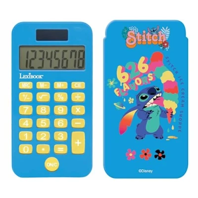 Image of Lexibook, Disney Stitch, Pocket Calculator with Protection Cover, Conventional and Advanced Functions, battery solar powered, Blue, C45D