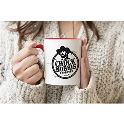 Image of Chuck Norris Seal Approved Red Handle Mug Coffee Tea 312ml Cup