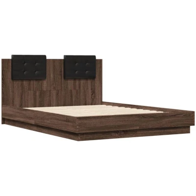 Image of vidaXL Bed Frame with LED without Mattress Brown Oak 120x190 cm Small Double