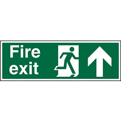 Image of Seco Fire Exit Exit, Man Running Right, Arrow Pointing Up Sign, 300mm x 100mm 2mm Prestige Acrylic