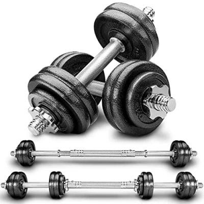 Image of RE:SPORT 2 in 1 Dumbbell Set Cast Iron With Connecting Rod Adjustable &amp; Barbell Spinlock Collars Connection Tube Lifting Training (Black, 15kg)