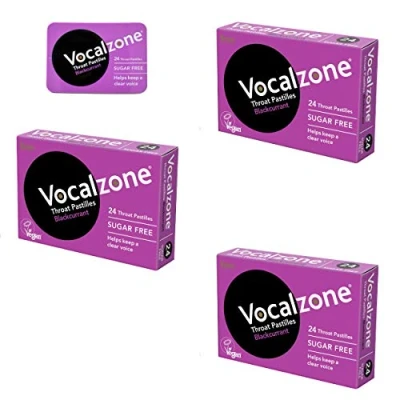 Image of Vocalzone Throat Pastilles Blackcurrant Sugar Free 3 Packs + tin for Sore Throats and Hoarseness When Overusing Your Voice. Produced Sold in The United Kingdom Since 1912.
