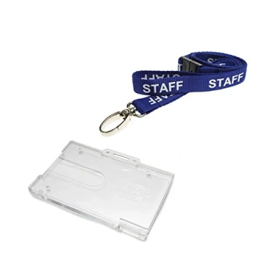 Image of ID Card It Holder Badge Buddy and Staff Neck Strap Lanyard (Blue)
