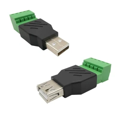 Image of iYueMps USB 2.0 Screw Terminal Block Adapter,1Set Adapter,USB Type A Male/Female to 5pin Connector for Charging and Data Transfer (Female+Male)