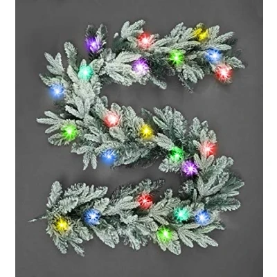 Image of SHATCHI 2m/200cm Pre Lit Christmas Garland Lapland Fir for Fireplaces Home Wall Door Stair Snow Flock Artificial Xmas Tree Garden Yard Decorations with 50 Multicolour LEDs