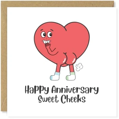 Image of Beau Willows Happy Anniversary Sweet Cheeks Cute Card for Boyfriend Husband Girlfriend Wife Funny Love Partner
