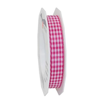 Image of Präsent Vichy Wired Ribbon Magenta White 15 mm Width, 20 m Length