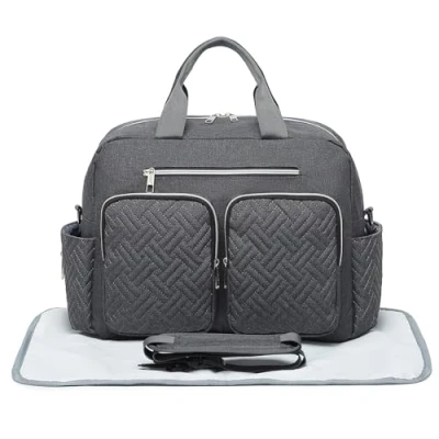 Image of Kono Baby Changing Bag Weekender Travel Nappy Tote for Mom and Dad Convertible Messenger with Insulated Pockets (Large Mat Dark Grey)