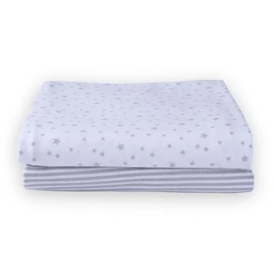 Image of Clair de Lune 2 Pack Stars &amp; Stripes Bedside Crib Fitted Sheets 90 x 50 cm (Grey)