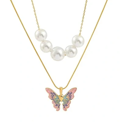 Image of DELICK Silver necklace,Barbie Fairytopia Mermaidia Enamel Butterfly Pendant Necklace For Women Imitation Pearl Multilayer Jewelry (Color : 3)