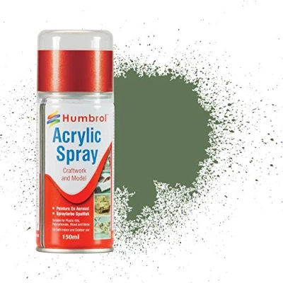 Image of Humbrol Modellers Spray Paint AD6080 No 80 Grass Green 150ml Model Paints for Plastic Kits, Fast Drying Modelling Crafting Surfaces Including Plastic, Fabric, Glass, Wood &amp; Metal Models