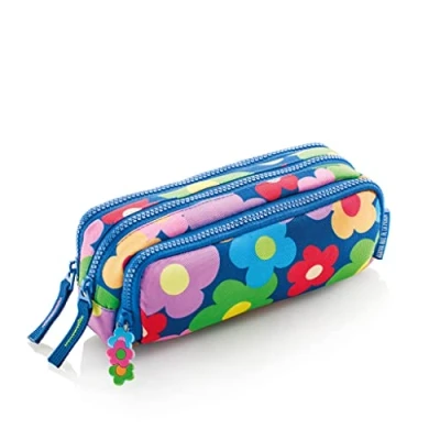 Image of Miquelrius Agatha Ruiz de la Prada Flower Collection Pencil Case with Double Pocket Size Recycled Material Zip Closure Metal Handles Ribbon, Flowers, Triple,