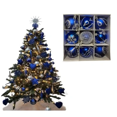 Image of 9pc Luxury Premium Baubles, Christmas Tree Bauble Decorations Matte, Glitter, shiny &amp; Frosted (6cm) (Navy)