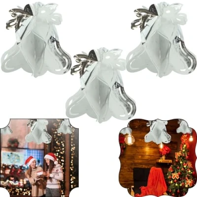 Image of SRVertex 3x Bells Shape Christmas Ceiling Hanging Decorations, White/Silver Foil Hanging, Snow Party Decoration Garland Festive Star Wall Home Xmas