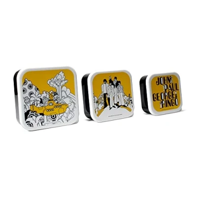 Image of Half Moon Bay Snack Box The Beatles Set of 3 Plastic Food Containers with Lids Lunchbox Adult &amp; Kids Bento Lunch Storage Boxes Sandwich Yellow Submarine