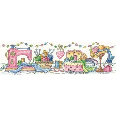 Image of Heritage Crafts Cross Stitch Kit The Sewing Room (Aida),multicoloured,37.5 x 10cm