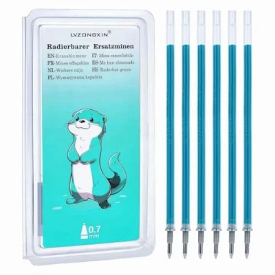Image of Set of 6 LVZONGXIN Refills (Turquoise Blue) Compatible with Legami, 0.7 mm Tip, Height 13 cm, Erasable Ink Roll