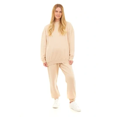 Image of M17 Womens Ladies Recycled Oversized Sweatshirt Soft Cosy Casual Long Sleeve Top Pullover Jumper Crewneck Sweater (M, Stone) 5056242847182