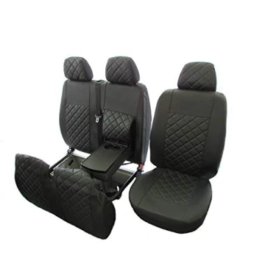 Image of Texmar Front Seat Covers designed to fit IVECO DAILY after 2015 LEFT HAND DRIVE ECO BLACK LEATHER 2+1 (1 single 1 double)