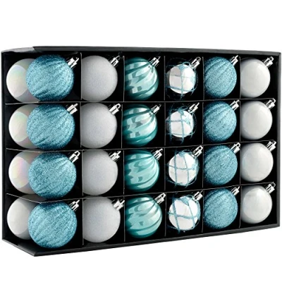 Image of WeRChristmas Shatterproof Luxury Christmas Tree Baubles,Plastic, 48 Piece Silver/Blue/White