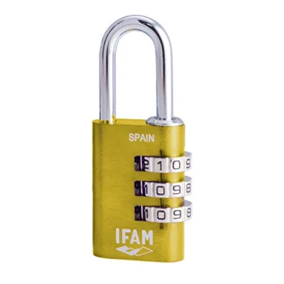 Image of Ifam Col Combination Padlock, 20 mm, Yellow, Maximum Security, Ideal for Backpacks and Suitcases, with Key More Than 1,000 Combinations, Aluminium, High Lightness, 3 mm Arc