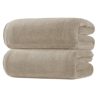 Image of POLYTE Plush Microfibre Oversize Quick Dry Lint Free Bath Towel, 76 x 152 cm, Pack of 2 (Beige, Coral Fleece)