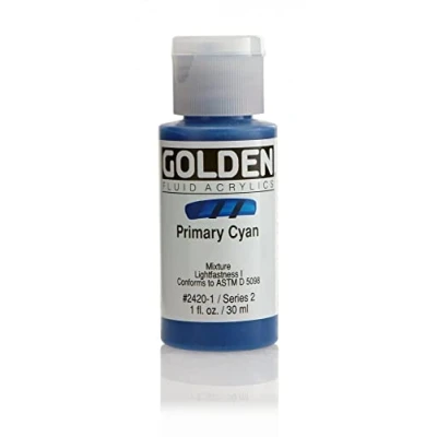 Image of Pro Art Prmry Cyan Golden Fluid Acrylic, Multicolour, 2.84x2.84x7.62 cm