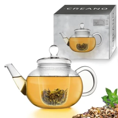 Image of Creano Glass Teapot 0.8 L with Infuser and Lid Ideal for Preparing Loose Teas Drip Free