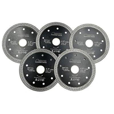 Image of SHDIATOOL Diamond Cutting Disc 5pcs 4.5 Inches / 115mm Saw Blade with Mesh Turbo for Porcelain Tile Ceramic Granite Marble