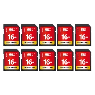 Image of Gigastone 16GB 10 Pack SD Card UHS I U1 Class SDHC Memory High Speed Full HD Video Canon Nikon Sony Pentax Kodak Olympus Panasonic Digital Camera, with Mini Cases