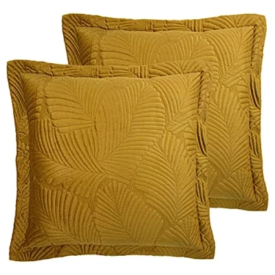 Image of Paoletti Palmeria Polyester Filled Cushions (Twin Pack), Gold, 60 x 60cm