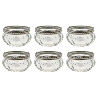 Image of Set of 6 Vintage Style Glass Tea Light Candle Holders Small Round Pumpkin Wedding Table Decor
