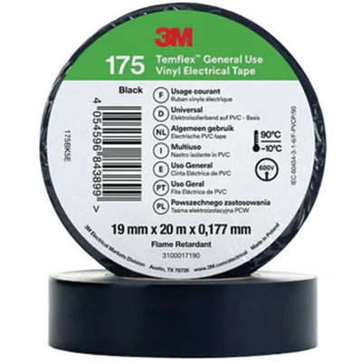 Image of 3M TemFlex 175 19MM X 20M Vinylelectrical Tape Black EU
